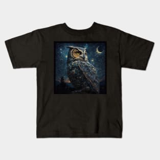 Owl during a starry starry night - Awesome Owl #6 Kids T-Shirt